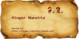 Hinger Nanetta névjegykártya